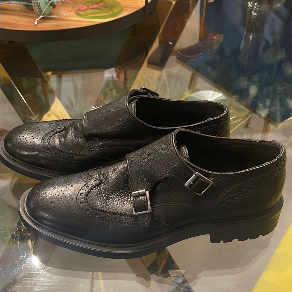 Ladies monk strap leathered wing tips
